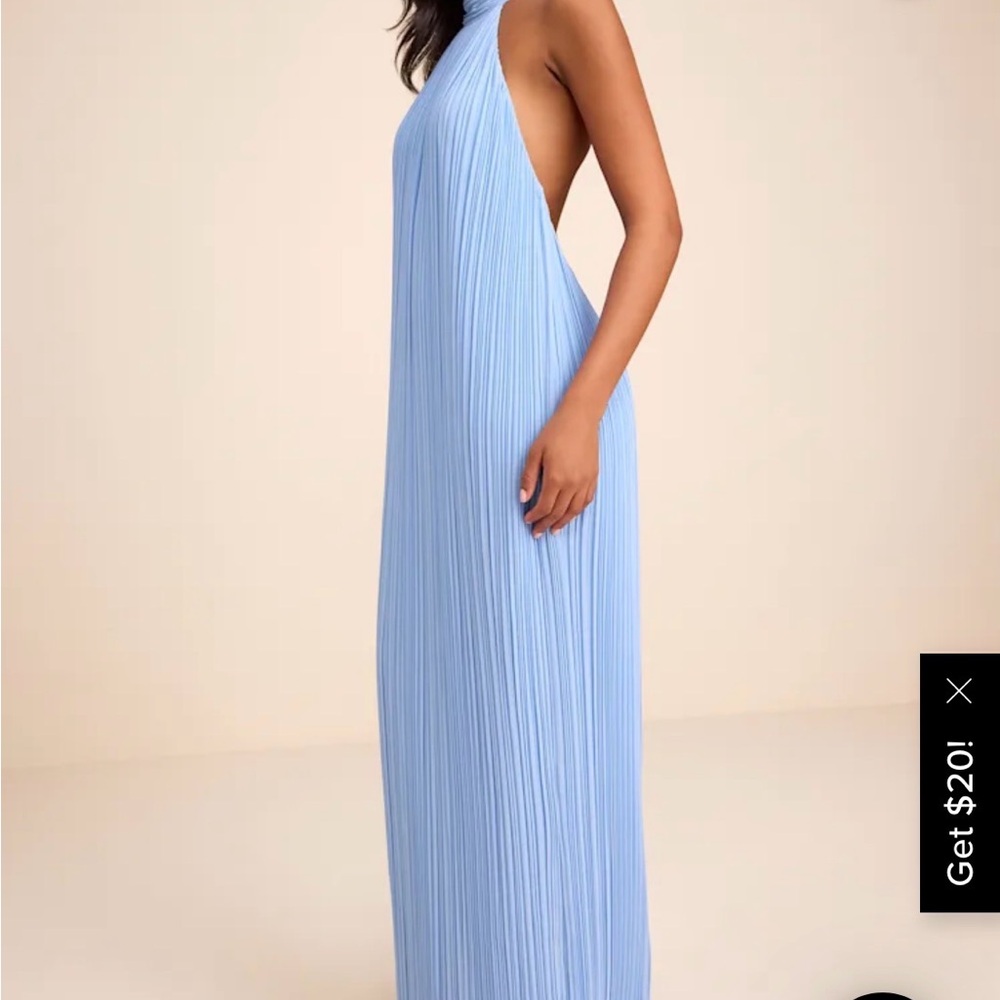 Pleated Halter Maxi Dress in Light Blue